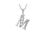 White Cubic Zirconia Rhodium Over Sterling Silver M Pendant With Chain 0.17ctw