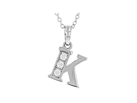 White Cubic Zirconia Rhodium Over Sterling Silver K Pendant With Chain 0.17ctw