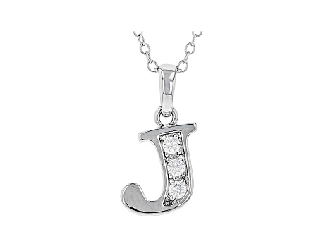 White Cubic Zirconia Rhodium Over Sterling Silver J Pendant With Chain 0.17ctw