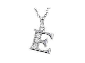 White Cubic Zirconia Rhodium Over Sterling Silver E Pendant With Chain 0.17ctw