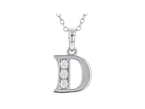 White Cubic Zirconia Rhodium Over Sterling Silver D Pendant With Chain 0.17ctw
