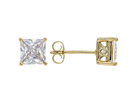 White Cubic Zirconia 18K Yellow Gold Over Sterling Silver Stud Earrings 3.37ctw