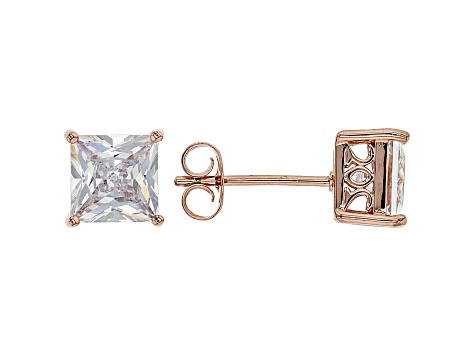 White Cubic Zirconia 18K Rose Gold Over Sterling Silver Stud Earrings 3.37ctw