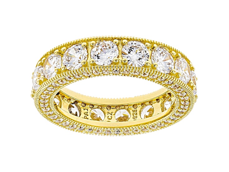 White Cubic Zirconia 18k Yellow Gold Over Sterling Silver Eternity Band Ring 8.73ctw