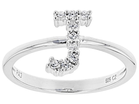 White Cubic Zirconia Rhodium Over Sterling Silver J Ring 0.24ctw