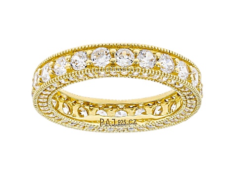 White Cubic Zirconia 18k Yellow Gold Over Sterling Silver Eternity Band Ring 4.69ctw