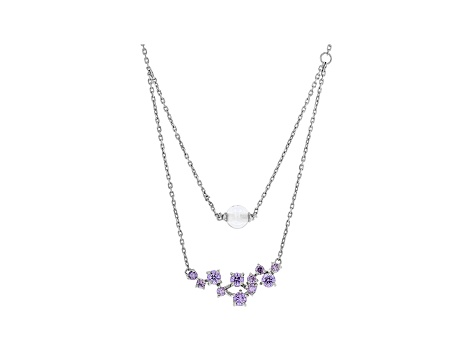 Purple Cubic Zirconia And Clear Cubic Zirconia Bead Rhodium Over Sterling Silver Necklace 3.30ctw
