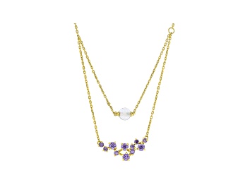 Picture of Purple Cubic Zirconia And Clear Cubic Zirconia Bead 18K Yellow Gold Over Silver Necklace 3.30ctw