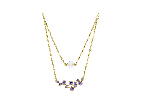 Purple Cubic Zirconia And Clear Cubic Zirconia Bead 18K Yellow Gold Over Silver Necklace 3.30ctw