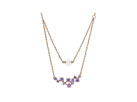 Purple Cubic Zirconia And Clear Cubic Zirconia Bead 18K Rose Gold Over Silver Necklace 3.30ctw