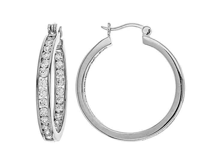 White Cubic Zirconia Rhodium Over Sterling Silver Inside Out Hoop Earrings 5.61ctw