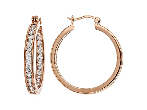 White Cubic Zirconia 18K Rose Gold Over Sterling Silver Inside Out Hoop Earrings 5.61ctw