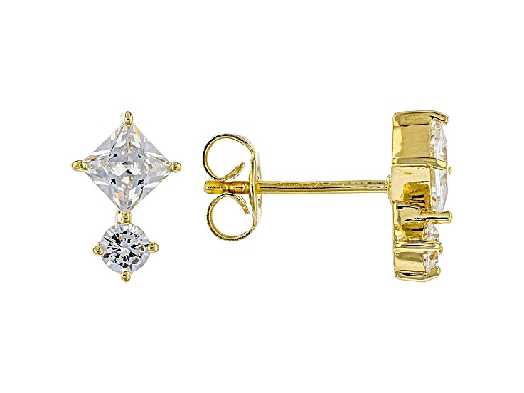 White Cubic Zirconia 18K Yellow Gold Over Sterling Silver Earrings 1.35ctw