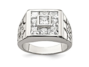 White Cubic Zirconia Rhodium Over Sterling Silver Mens Ring