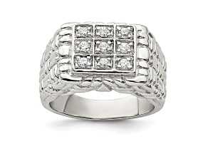 White Cubic Zirconia Rhodium Over Sterling Silver Mens Ring