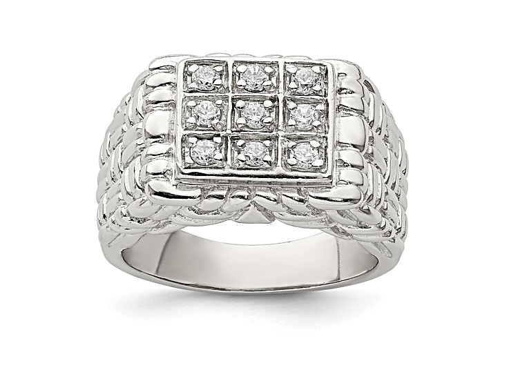 Square Mans Ring outlet Cubic Zirconia Sterling Silver