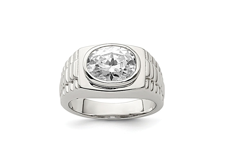 White Cubic Zirconia Rhodium Over Sterling Silver Mens Ring