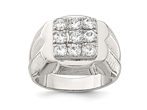 White Cubic Zirconia Rhodium Over Sterling Silver Mens Ring