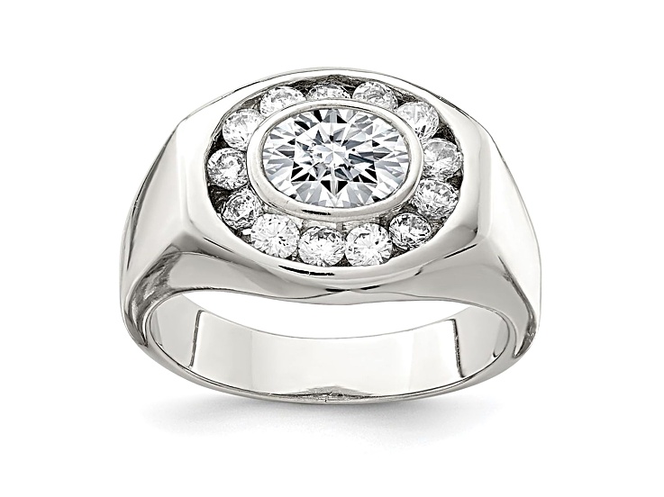 White Cubic Zirconia Rhodium Over Sterling Silver Mens Ring