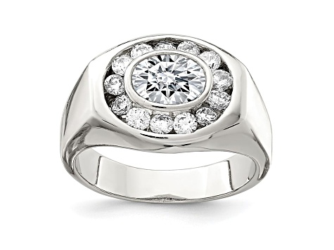 White Cubic Zirconia Rhodium Over Sterling Silver Mens Ring