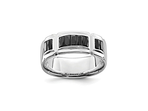 Black Cubic Zirconia Rhodium Over Sterling Silver Mens Band Ring