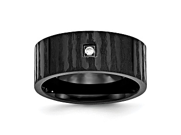 Picture of White Cubic Zirconia Black Stainless Steel Mens Band Ring