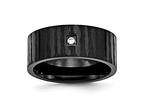 White Cubic Zirconia Black Stainless Steel Mens Band Ring