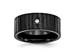 White Cubic Zirconia Black Stainless Steel Mens Band Ring