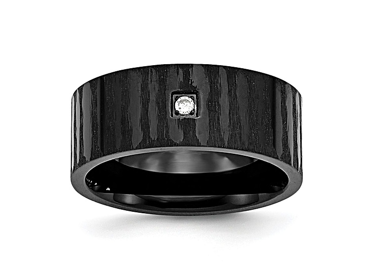White Cubic Zirconia Black Stainless Steel Mens Band Ring White Cubic Zirconia Black Stainless Steel Mens Band Ring