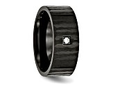 White Cubic Zirconia Black Stainless Steel Mens Band Ring