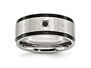 Black Cubic Zirconia Stainless Steel Mens Band Ring