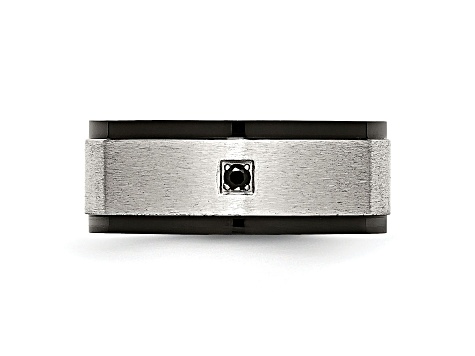 Black Cubic Zirconia Stainless Steel Mens Band Ring