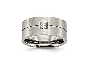 White Cubic Zirconia Stainless Steel Mens Band Ring