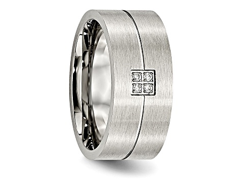 White Cubic Zirconia Stainless Steel Mens Band Ring