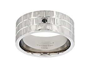 Black Cubic Zirconia Stainless Steel Mens Band Ring