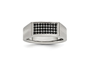 Black Cubic Zirconia Stainless Steel Mens Ring