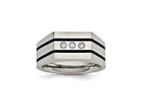White Cubic Zirconia Two-Tone Brushed Stainless Steel Mens Ring