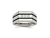 White Cubic Zirconia Two-Tone Brushed Stainless Steel Mens Ring