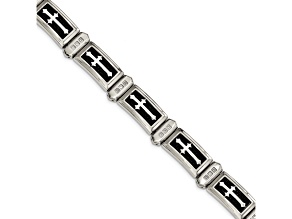 White Cubic Zirconia Polished Stainless Steel Mens Cross Bracelet