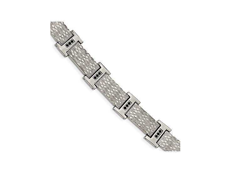 Black Cubic Zirconia Polished Stainless Steel mens Bracelet