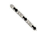 White Cubic Zirconia Two-Tone Polished Stainless Steel Mens Cross Bracelet