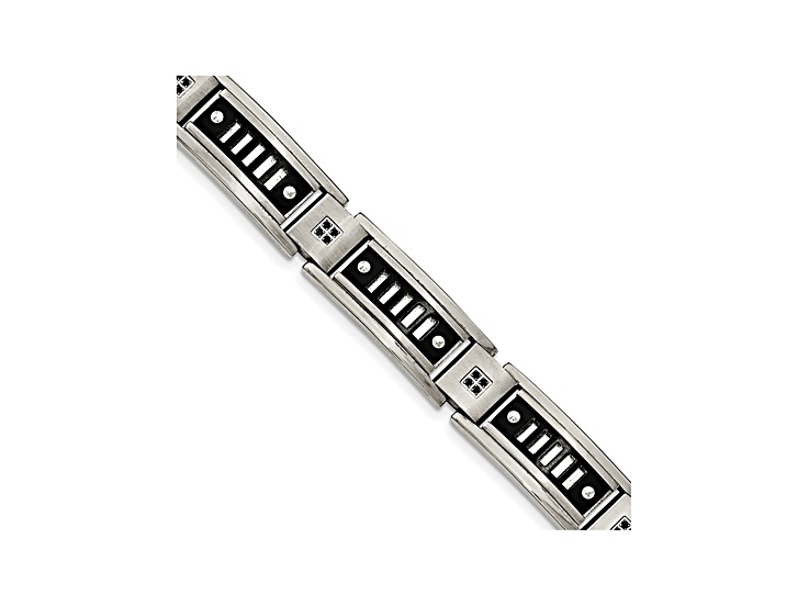 Black Cubic Zirconia Two-Tone Stainless Steel Mens Bracelet