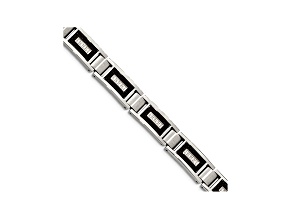 White Cubic Zirconia Brushed And Polished Stainless Steel Mens Bracelet