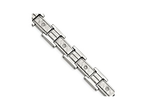 White Cubic Zirconia Polished And Hammered Stainless Steel Mens Bracelet