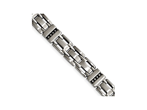 Black Cubic Zirconia Brushed Stainless Steel Mens Bracelet