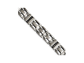 Black Cubic Zirconia Brushed Stainless Steel Mens Bracelet