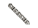 Black Cubic Zirconia Brushed Stainless Steel Mens Bracelet