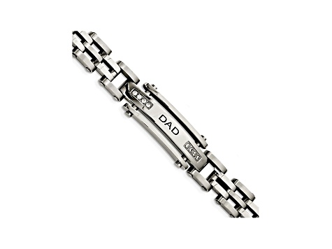 White Cubic Zirconia Polished Stainless Steel Mens "Dad" Bracelet