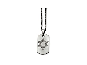 White Cubic Zirconia Stainless Steel Mens Star Of David Dog Tag Pendant With Chain