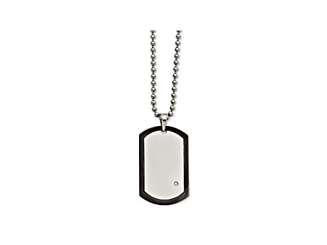 White Cubic Zirconia Polished Stainless Steel mens Dog Tag Pendant With Chain